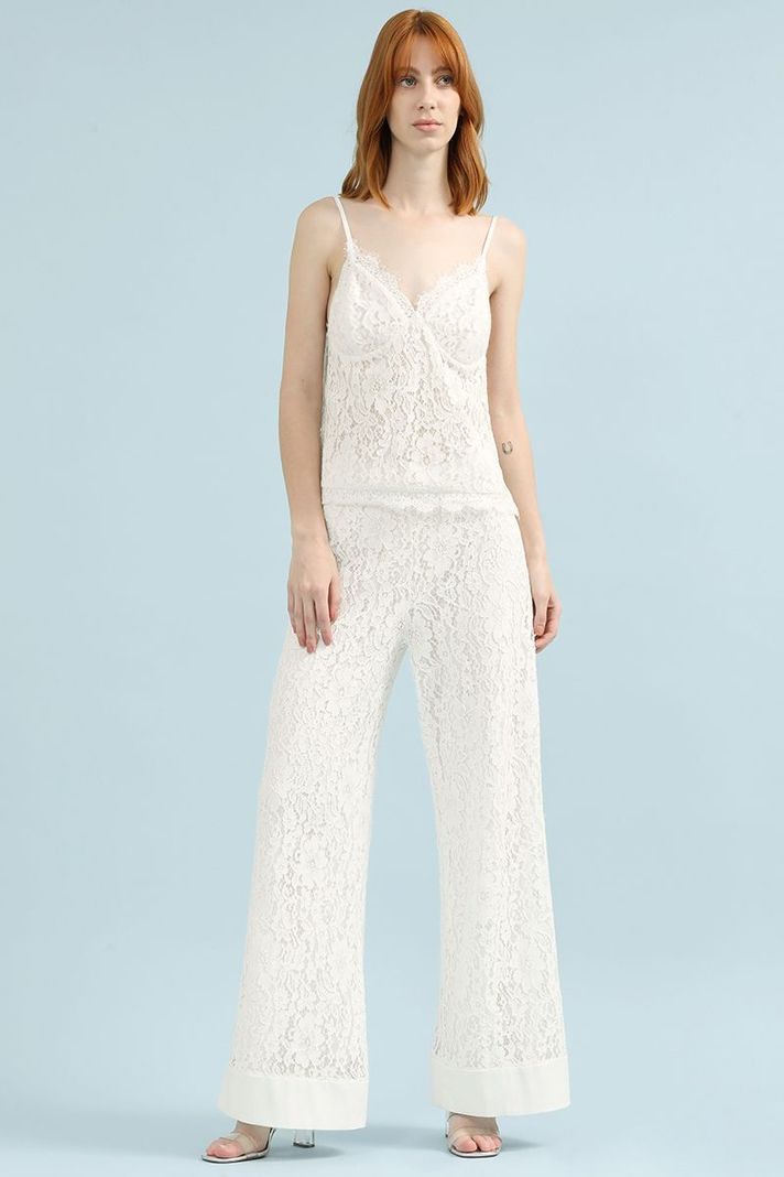Pantalon Ancho Tiro Alto, Encaje, Crudo Liola-2