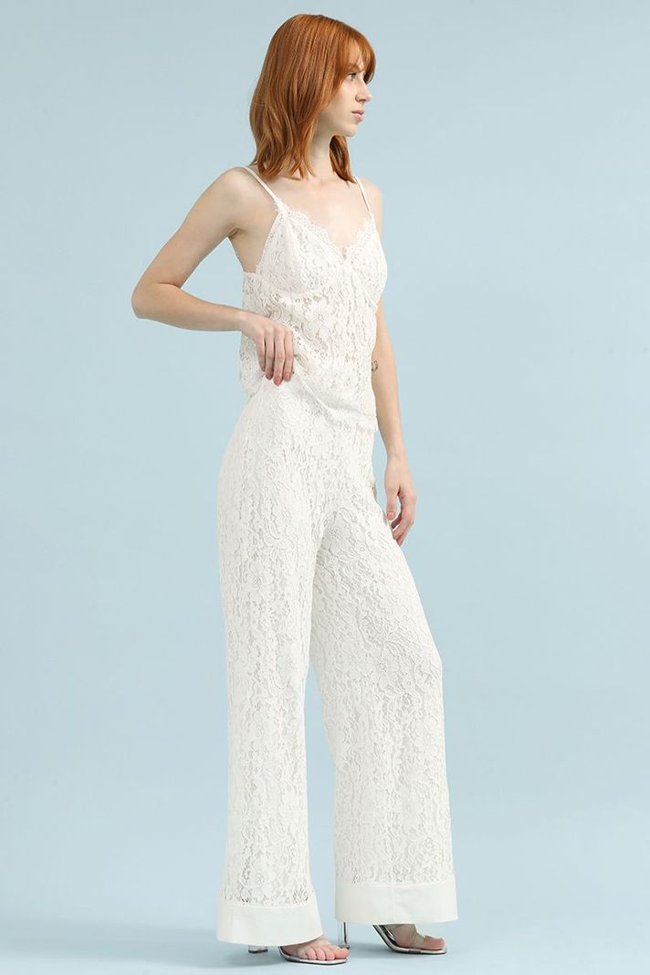 Pantalon Ancho Tiro Alto, Encaje, Crudo Liola-5