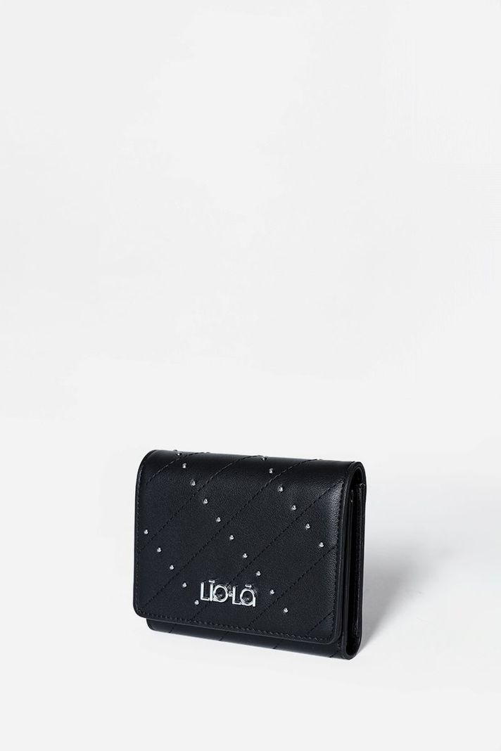 Billetera Con Tachas, Efecto Cuero, Negro Liola-1