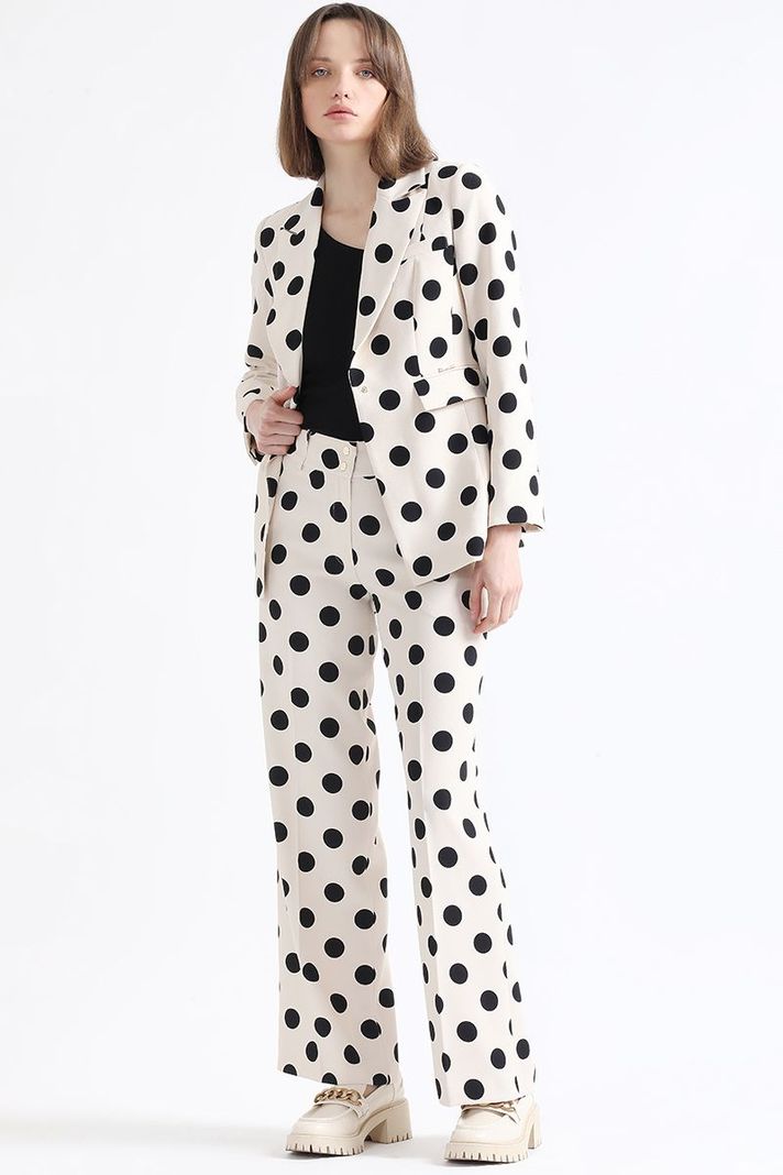 Pantalon Recto, Estampado Lunares, Crudo/Negro Liola-1