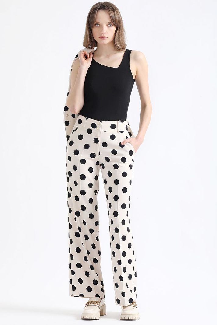 Pantalon Recto, Estampado Lunares, Crudo/Negro Liola-2