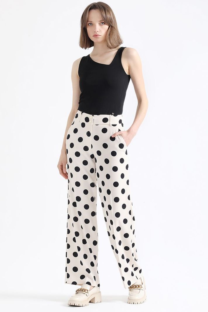 Pantalon Recto, Estampado Lunares, Crudo/Negro Liola-4