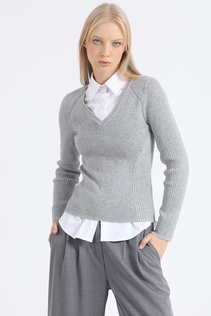 Sweater Punto Con Detalles Con Hilo Metalizado, Gris Liola-0