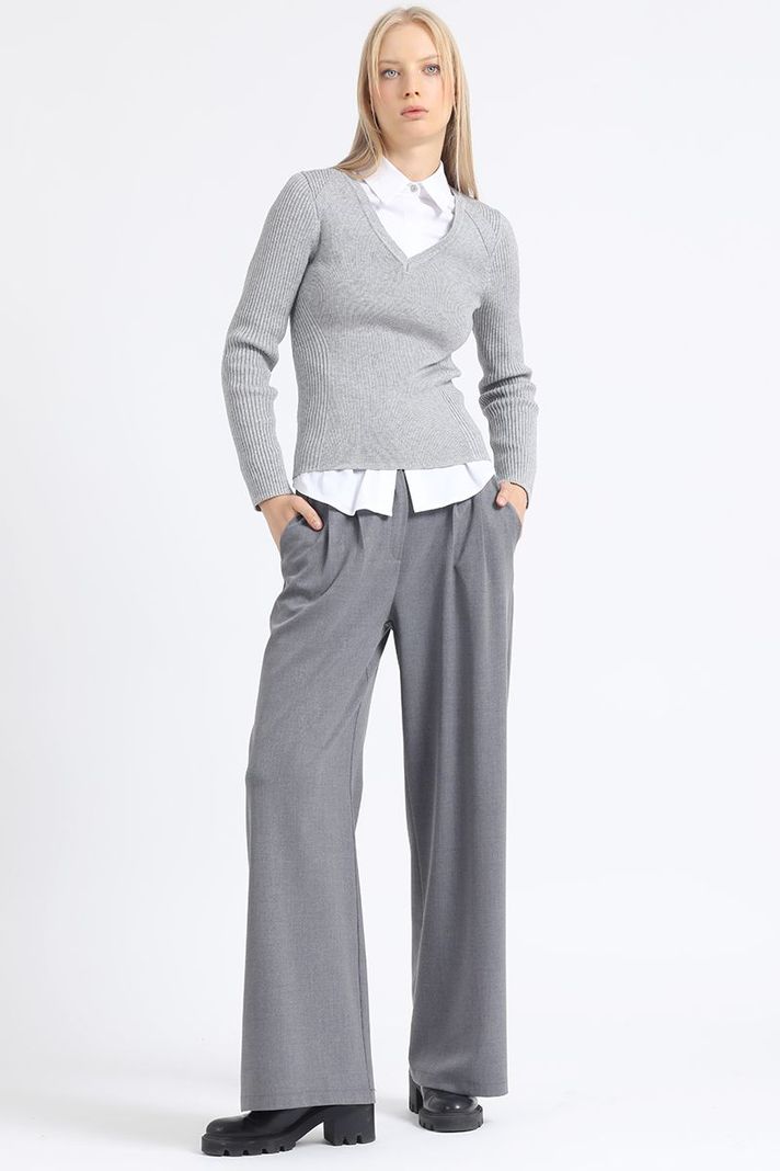 Sweater Punto Con Detalles Con Hilo Metalizado, Gris Liola-1
