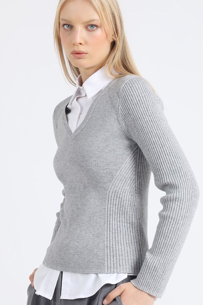 Sweater Punto Con Detalles Con Hilo Metalizado, Gris Liola-2