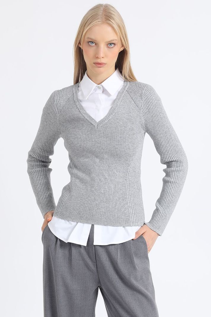 Sweater Punto Con Detalles Con Hilo Metalizado, Gris Liola-4