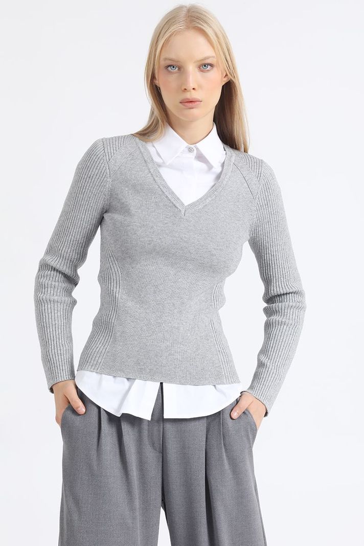 Sweater Punto Con Detalles Con Hilo Metalizado, Gris Liola-5