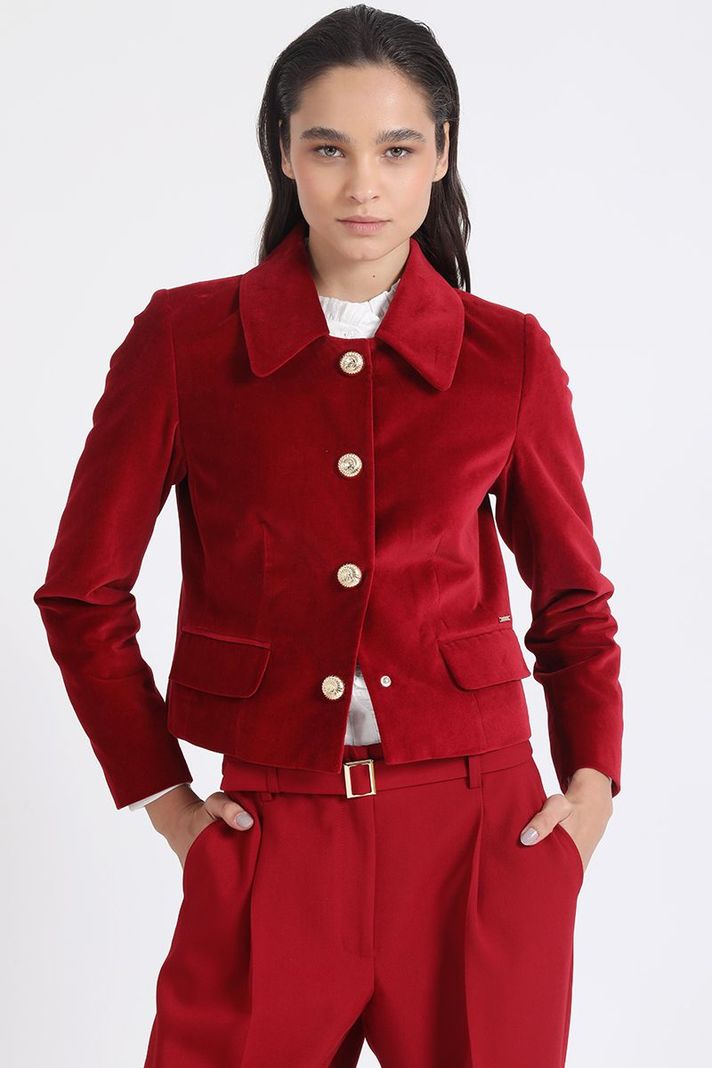 Chaqueta Crop Terciopelo, Rojo Liola-0