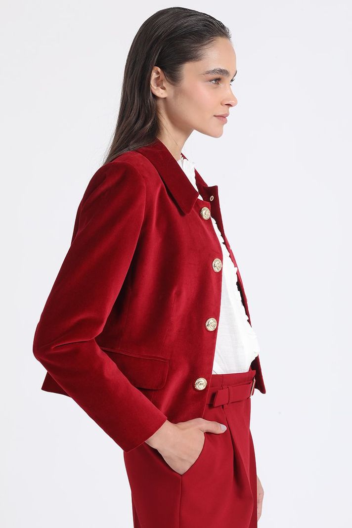 Chaqueta Crop Terciopelo, Rojo Liola-2