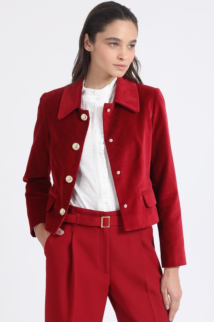 Chaqueta Crop Terciopelo, Rojo Liola-3