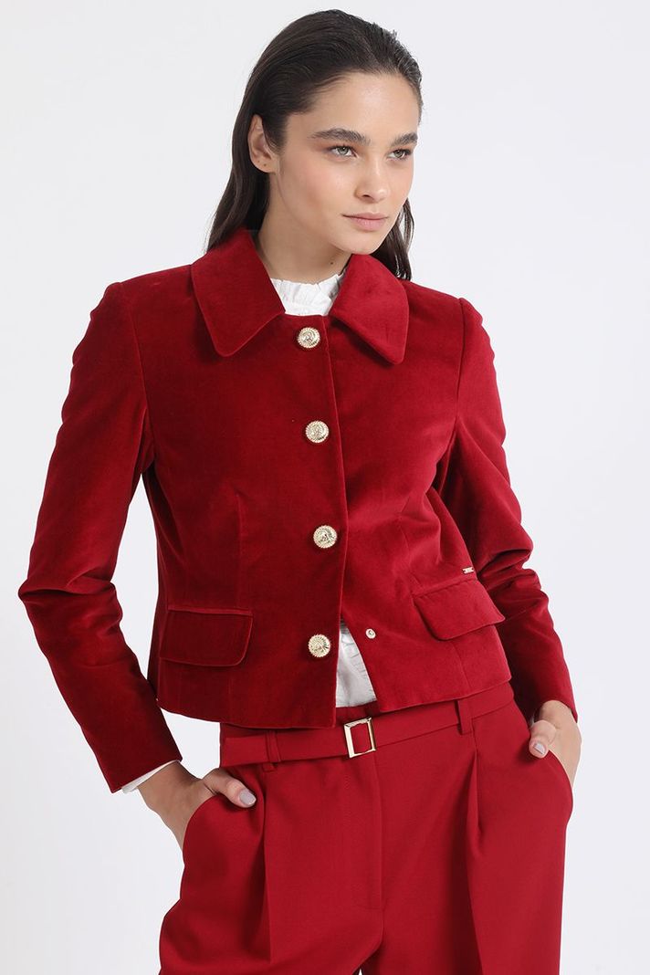 Chaqueta Crop Terciopelo, Rojo Liola-4