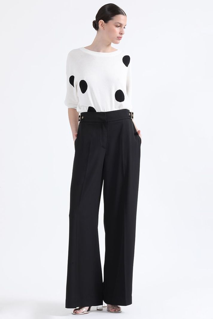 Pantalon Ancho, Tiro Alto, Con Hebillas, Negro Liola-0