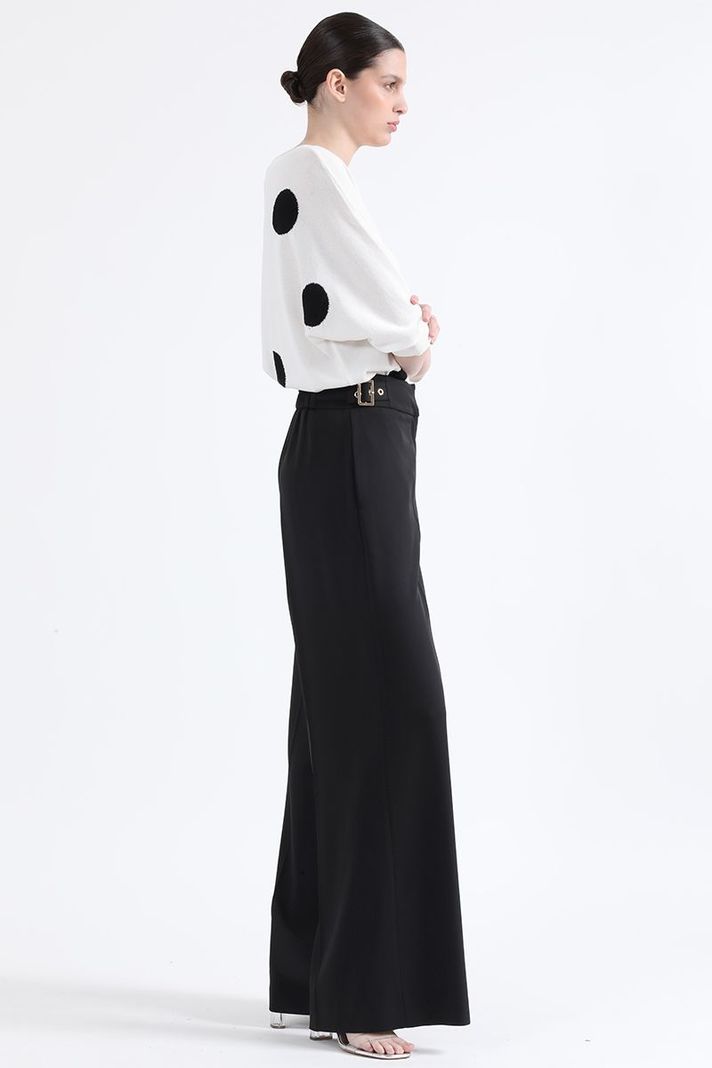 Pantalon Ancho, Tiro Alto, Con Hebillas, Negro Liola-1