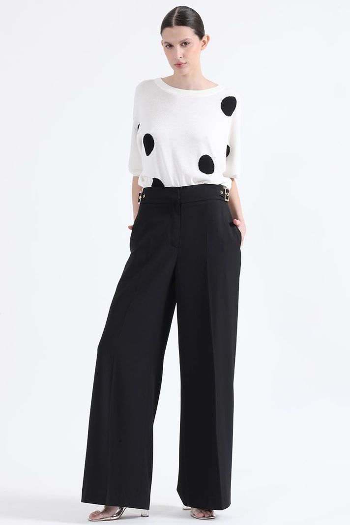 Pantalon Ancho, Tiro Alto, Con Hebillas, Negro Liola-2