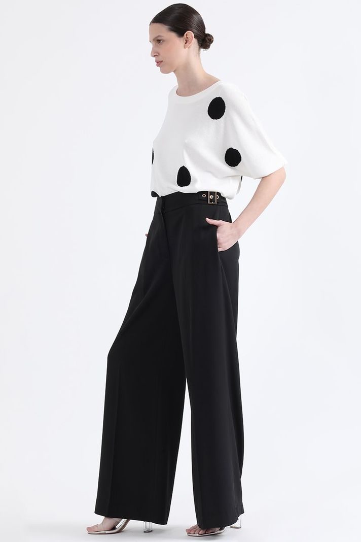 Pantalon Ancho, Tiro Alto, Con Hebillas, Negro Liola-3