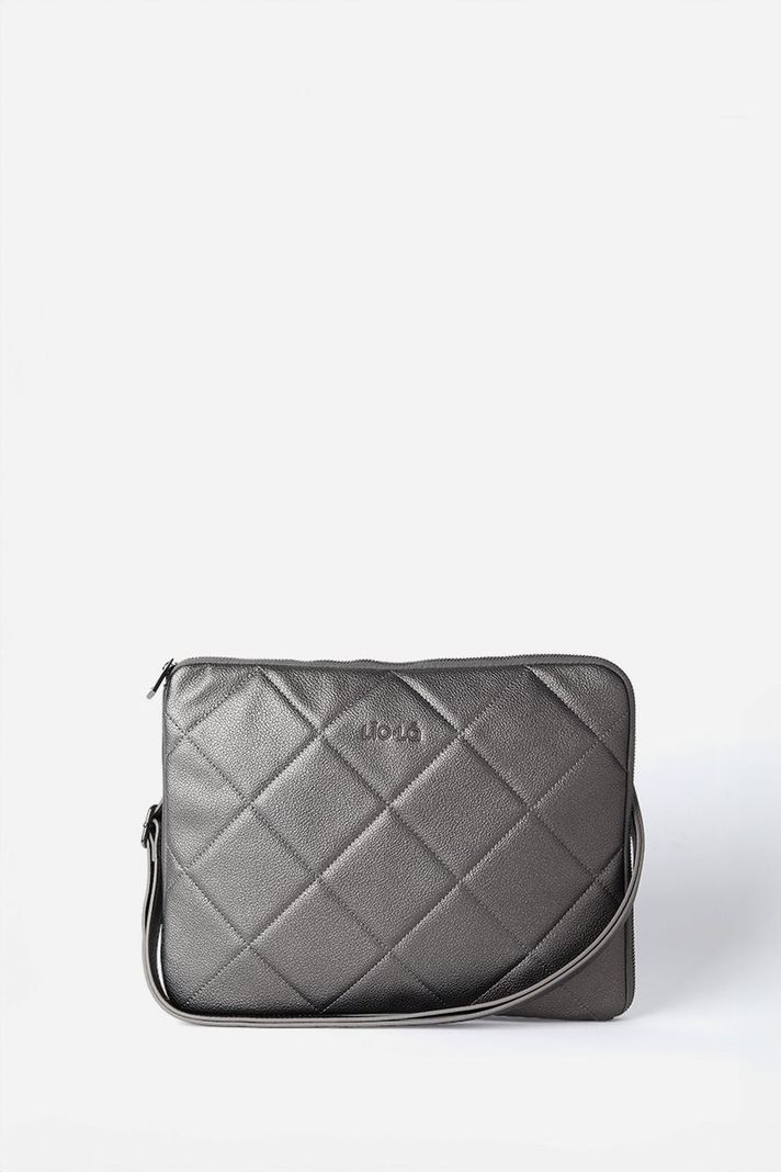 Bolso Laptop, Acolchado, Efecto Cuero Metalizado, Gris Liola-0
