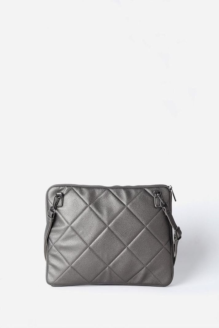 Bolso Laptop, Acolchado, Efecto Cuero Metalizado, Gris Liola-2