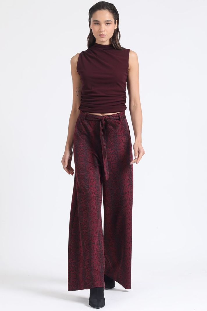 Pantalon Palazzo, Tiro Alto, Estampado Piton, Burdeo Liola-0