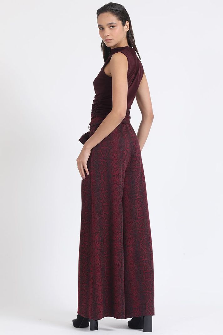 Pantalon Palazzo, Tiro Alto, Estampado Piton, Burdeo Liola-2