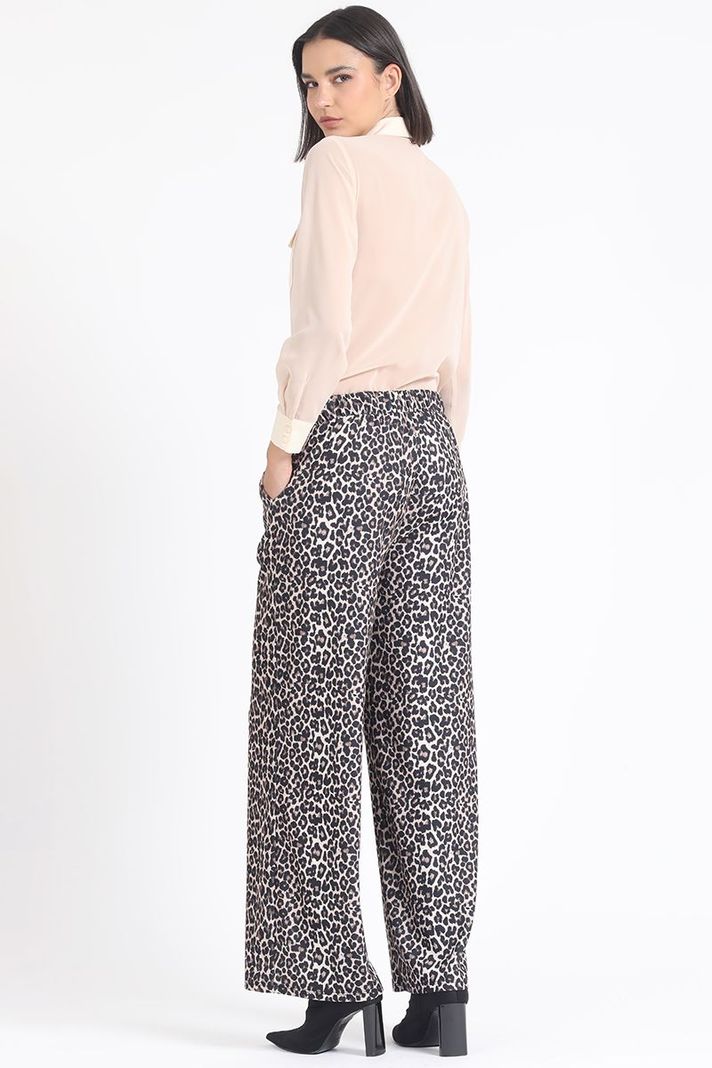 Pantalon Ancho, Tiro Alto, Estampado Leopardo, Cafe Liola-5