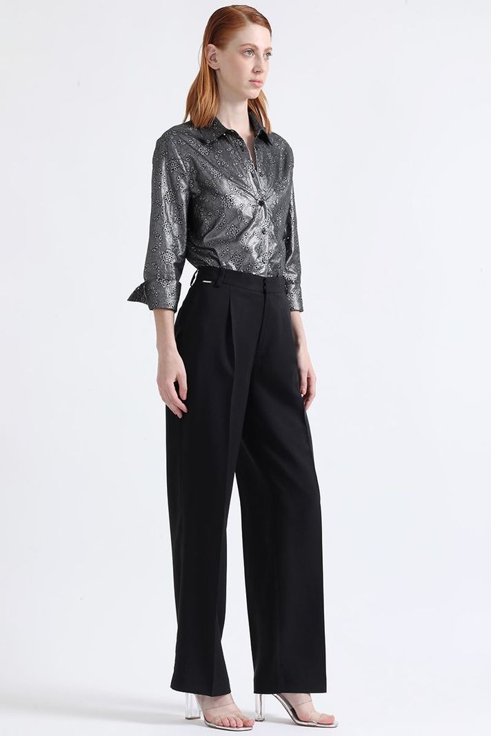 Pantalon Recto Tiro Alto Con Pinza, Negro Liola-0