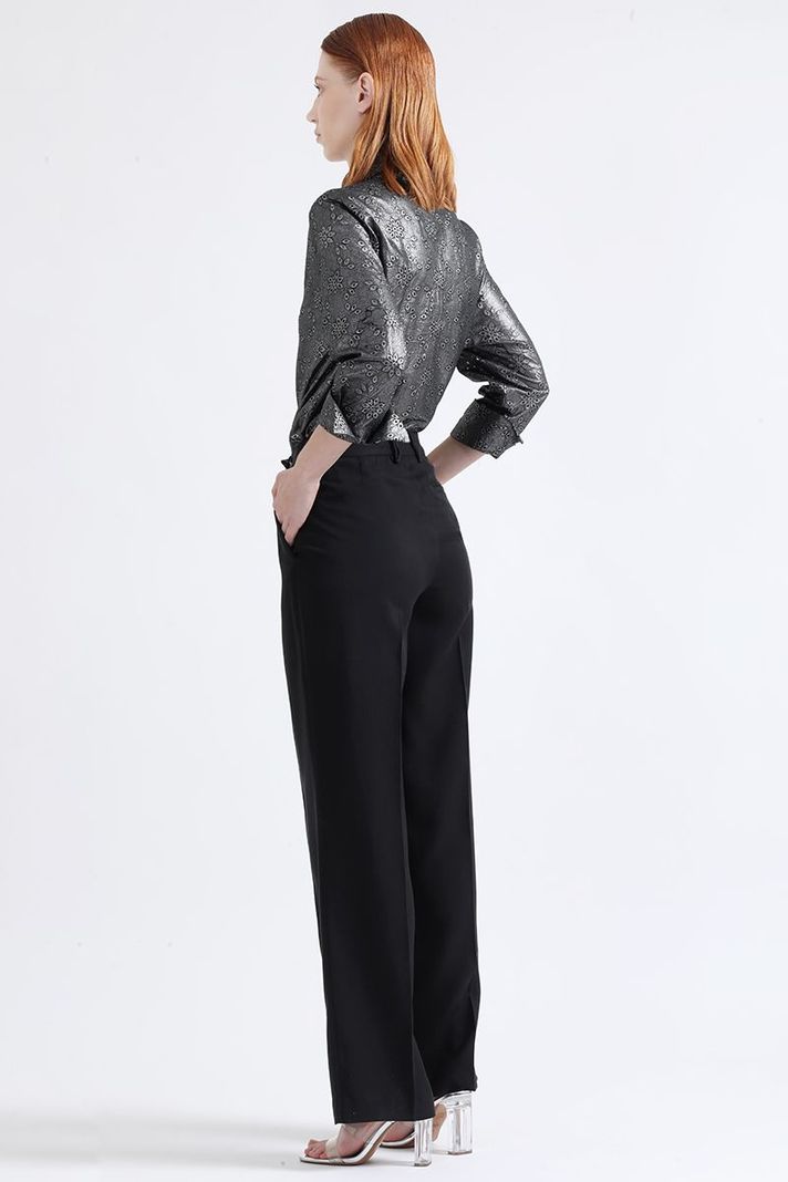 Pantalon Recto Tiro Alto Con Pinza, Negro Liola-1