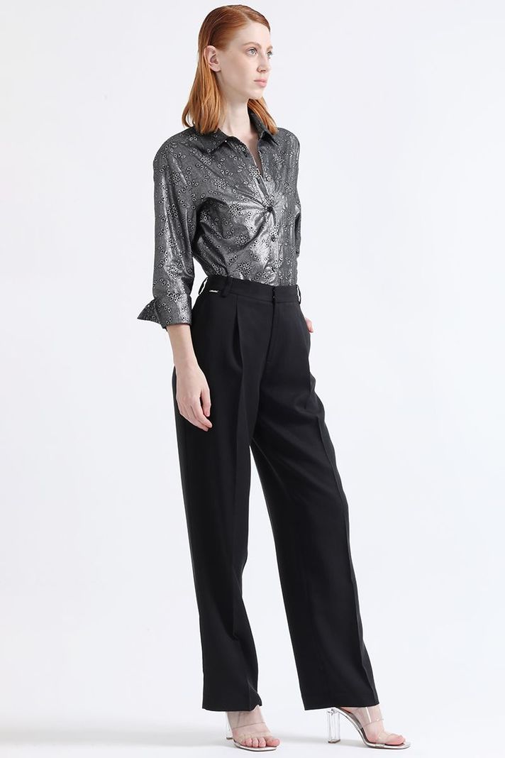 Pantalon Recto Tiro Alto Con Pinza, Negro Liola-4