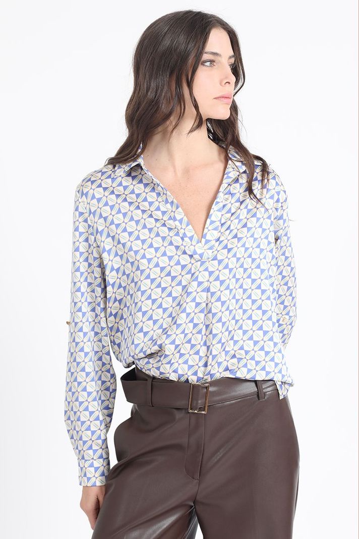 Blusa Satin Estampado Geo, Azul Liola-0