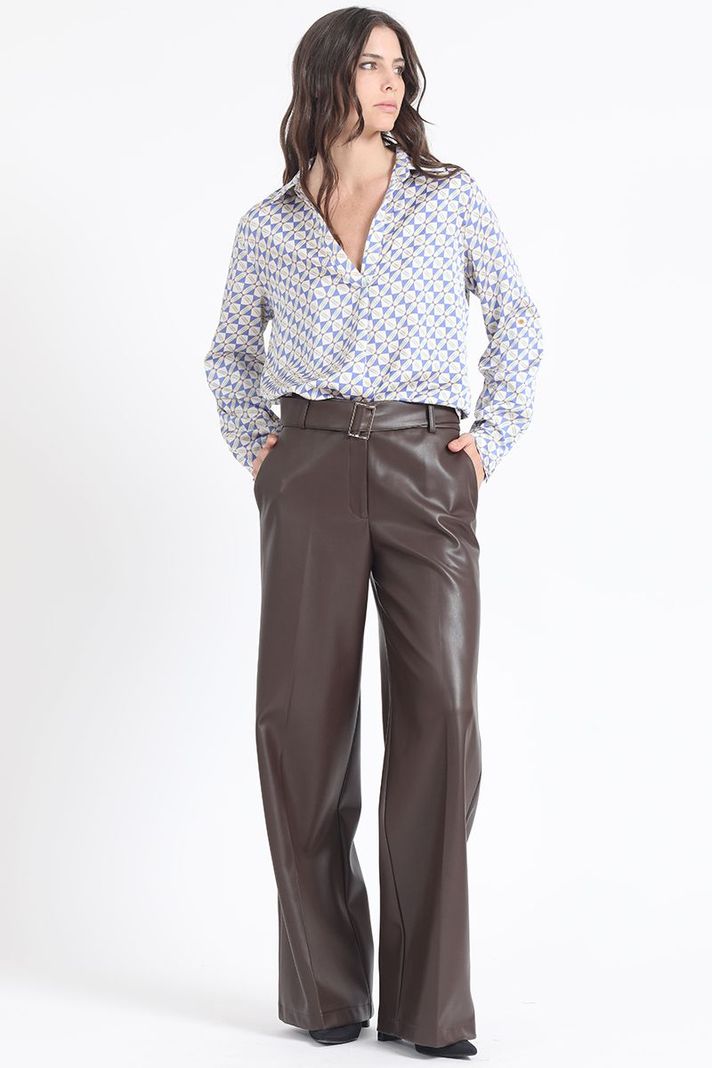 Blusa Satin Estampado Geo, Azul Liola-1