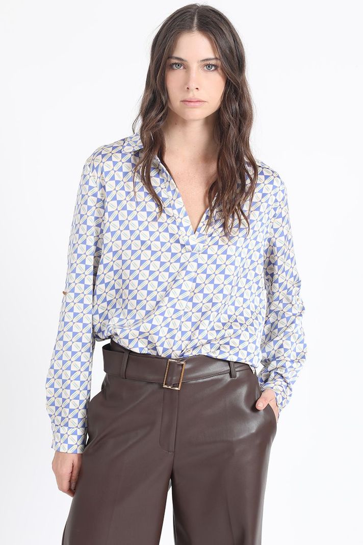 Blusa Satin Estampado Geo, Azul Liola-3
