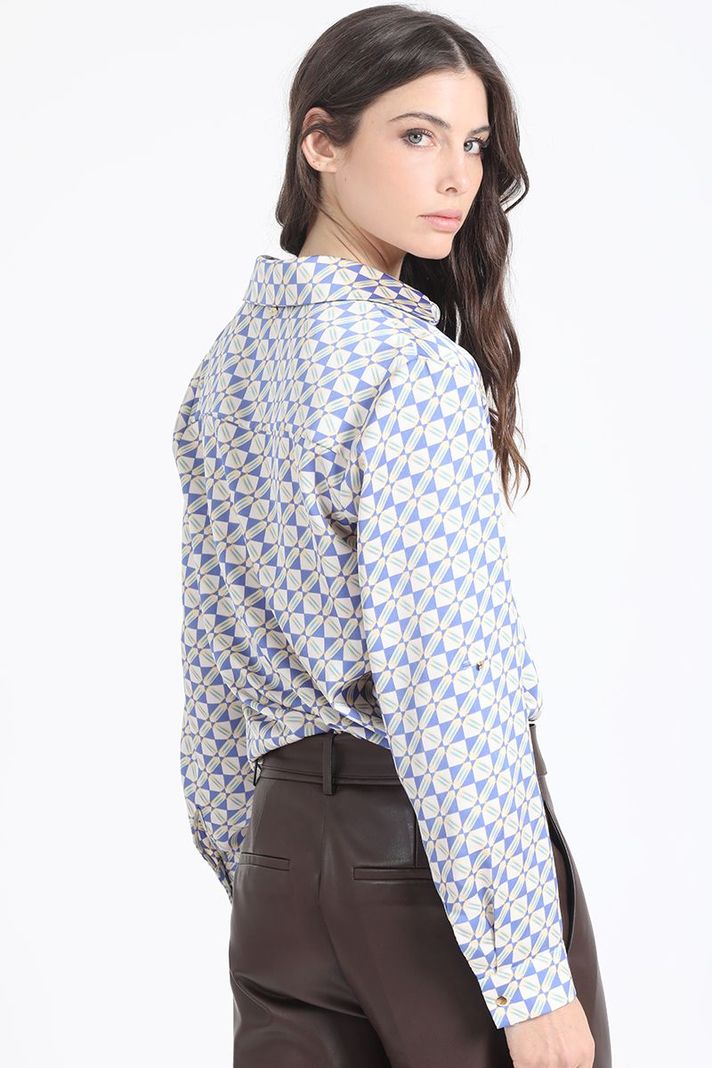 Blusa Satin Estampado Geo, Azul Liola-4
