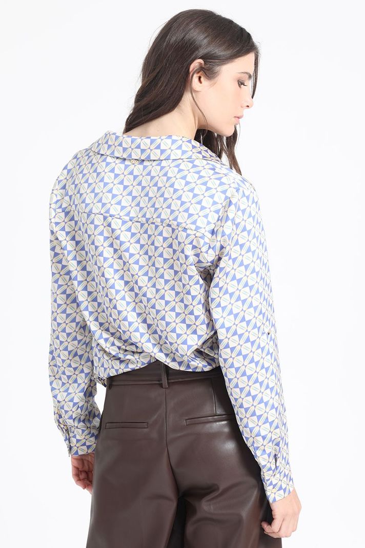 Blusa Satin Estampado Geo, Azul Liola-5