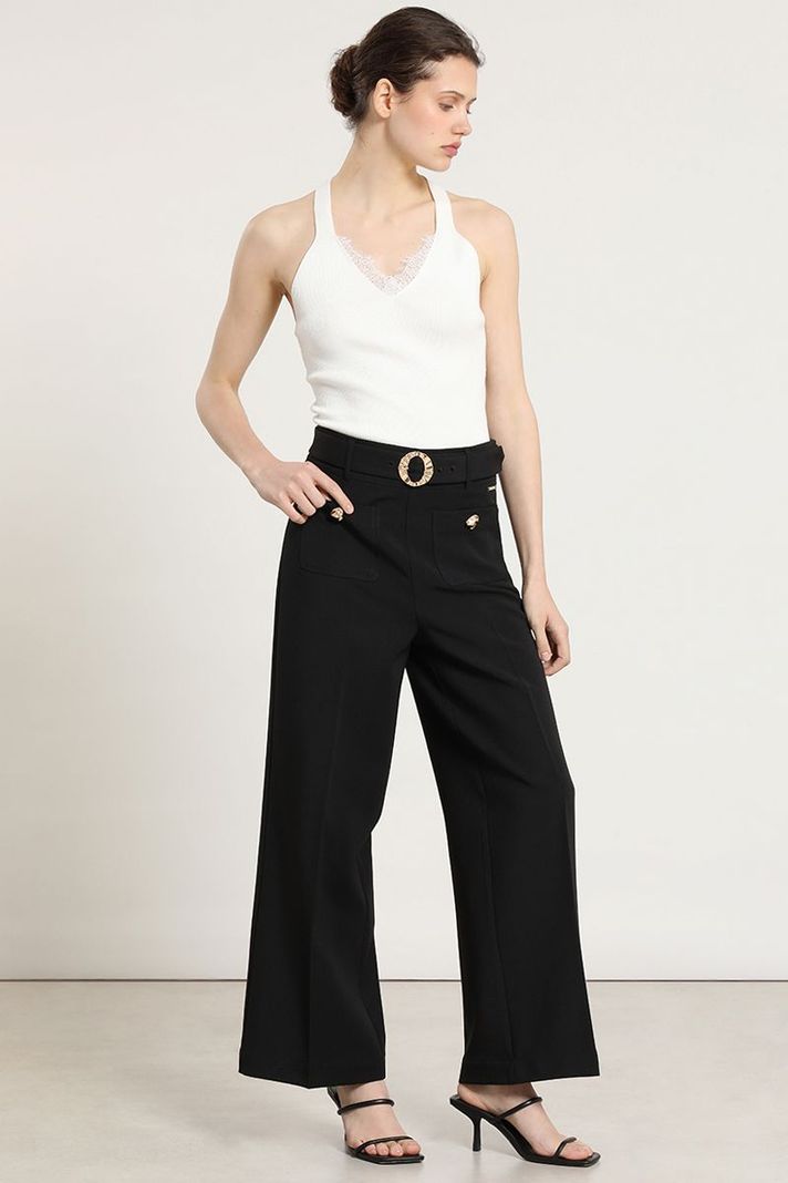 Pantalon ancho, cinturon, negro Liola