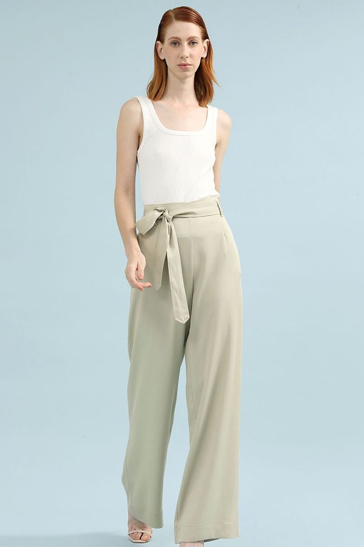 Pantalon Ancho Tiro Alto, Beige Liola-2