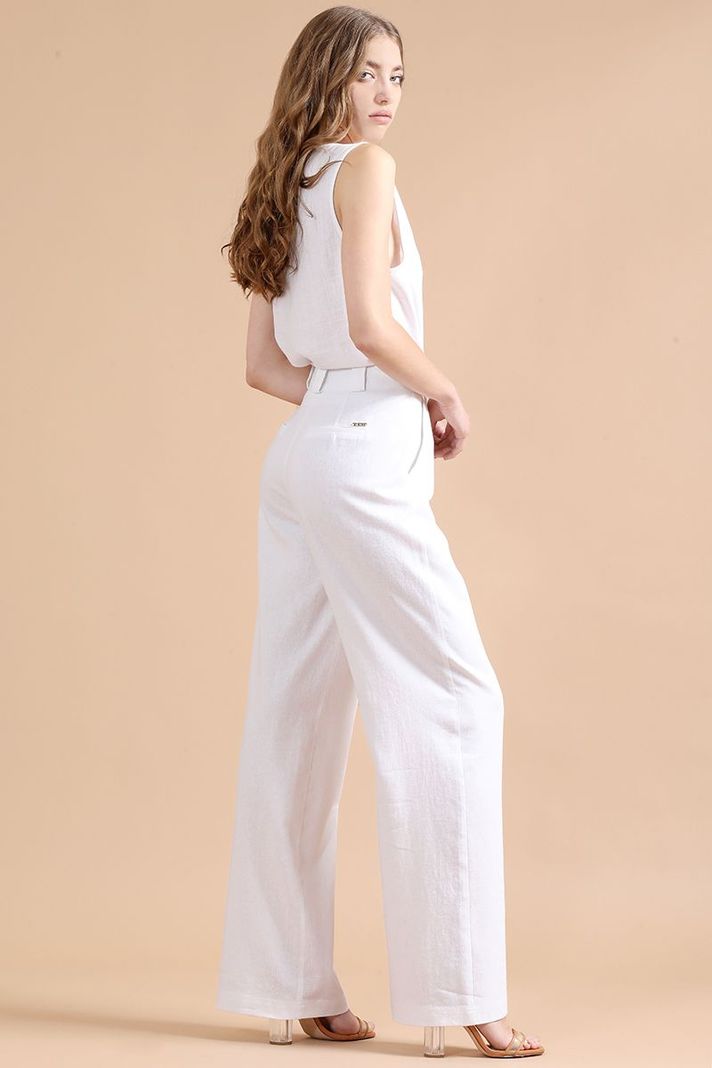 Pantalon Ancho Con Lino, Tiro Alto, Crudo Liola-1