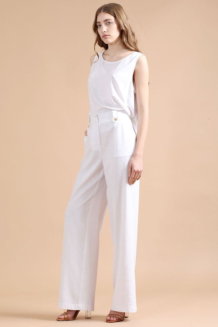 Pantalon Ancho Con Lino, Tiro Alto, Crudo Liola-3