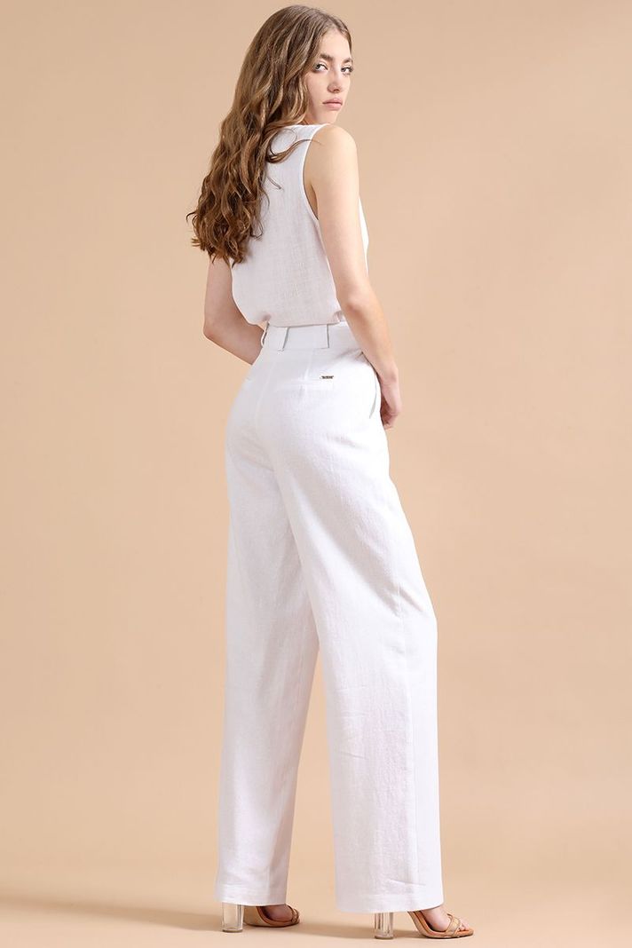 Pantalon Ancho Con Lino, Tiro Alto, Crudo Liola-4