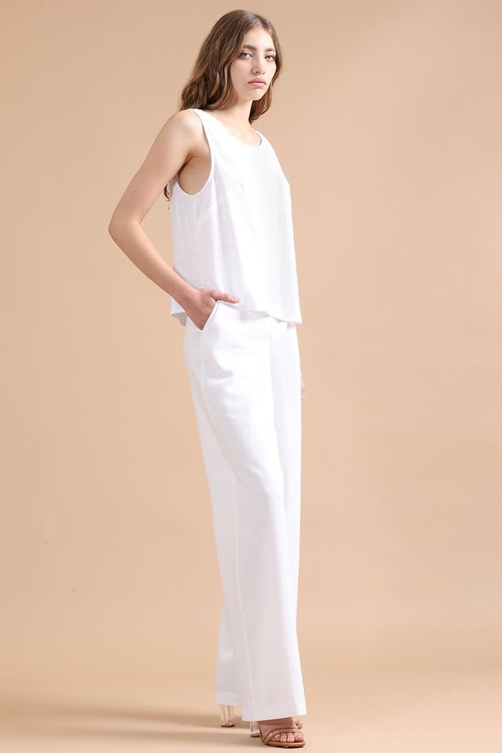 Pantalon Ancho Con Lino, Tiro Alto, Crudo Liola-5