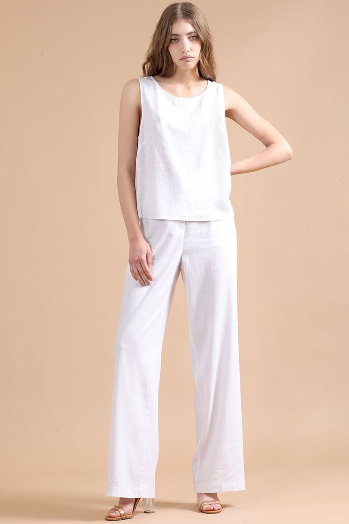 Pantalon Ancho Con Lino, Tiro Alto, Crudo Liola-6