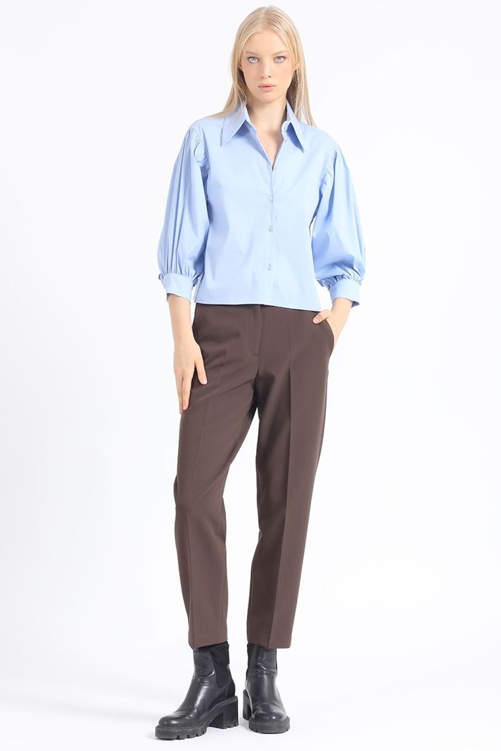 Camisa Crop, Hombro Recogido, Celeste Liola-1