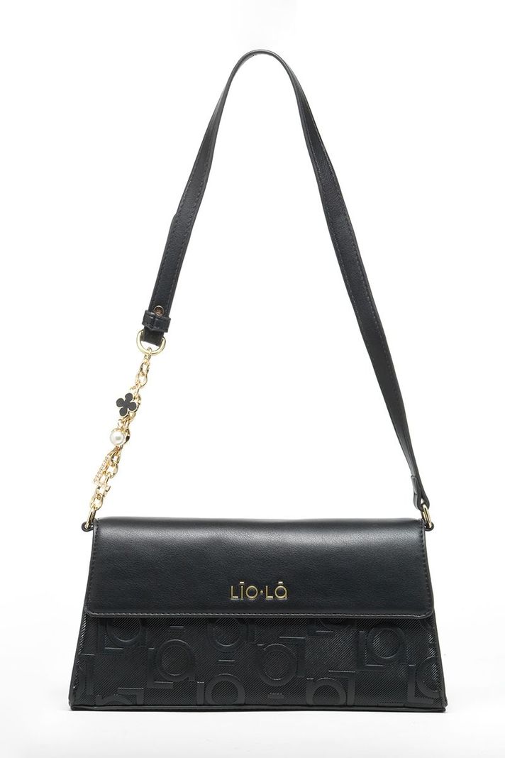 Cartera Rectangular Efecto Cuero Logo Liola, Negro Liola