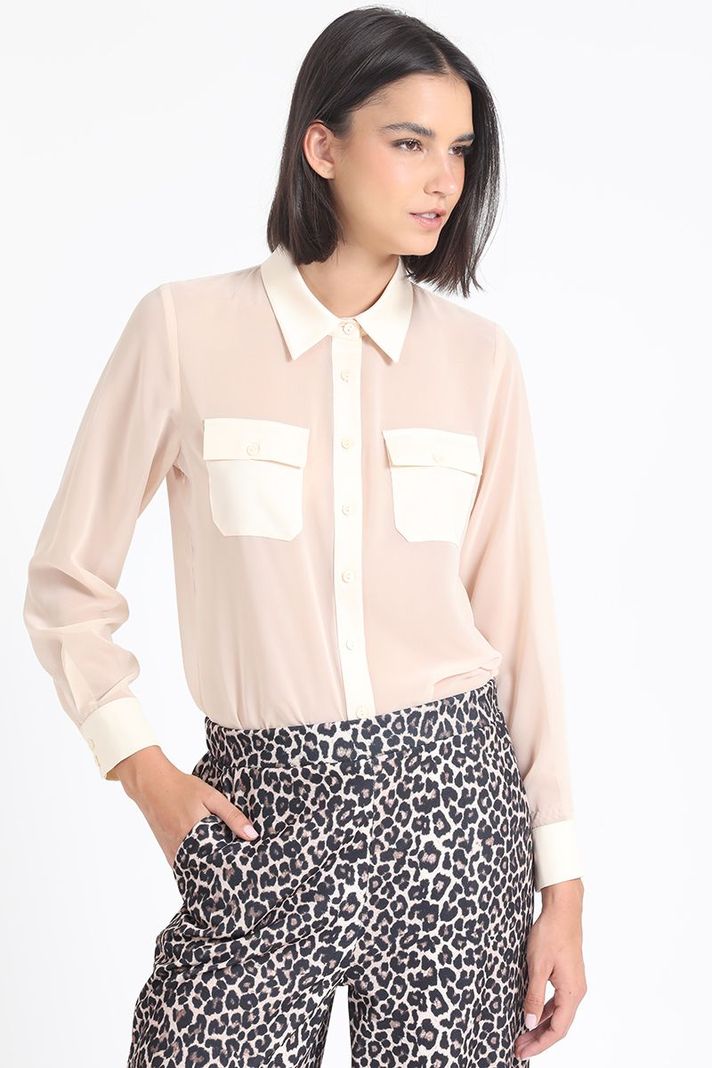 Blusa Gasa, Aplicación Satin, Beige Liola-0