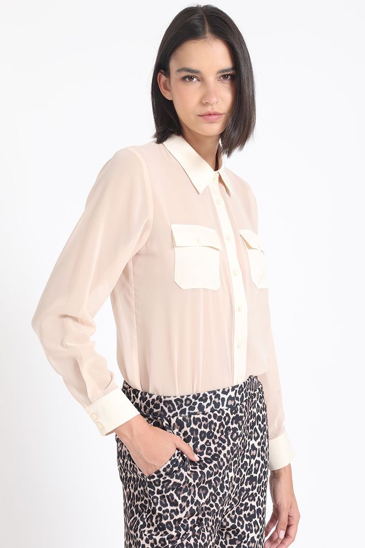 Blusa Gasa, Aplicación Satin, Beige Liola-4