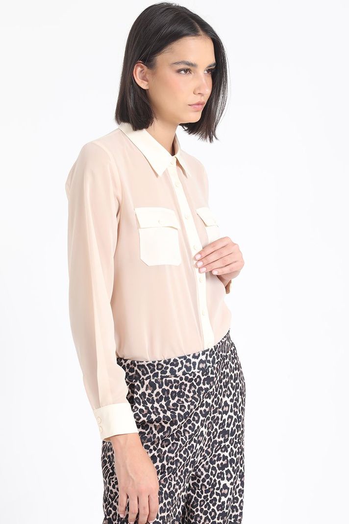 Blusa Gasa, Aplicación Satin, Beige Liola-5