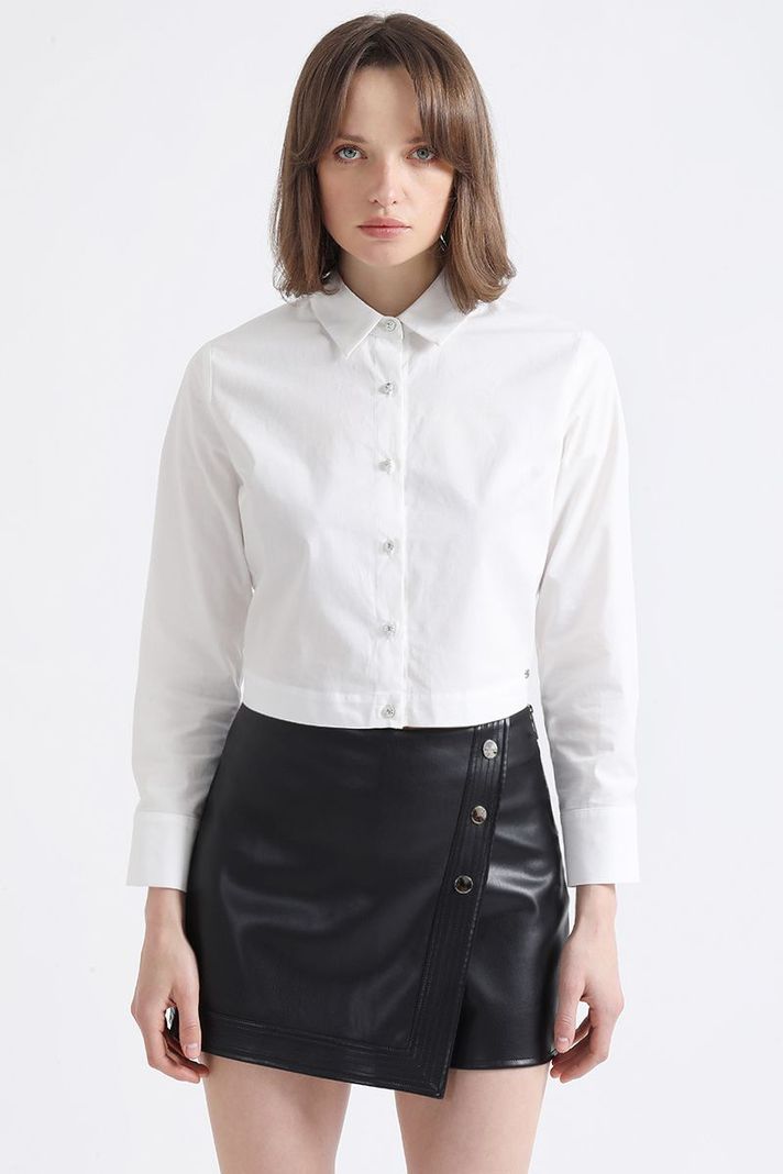 Falda Pantalón Tiro Alto, Efecto Cuero, Negro Liola-2