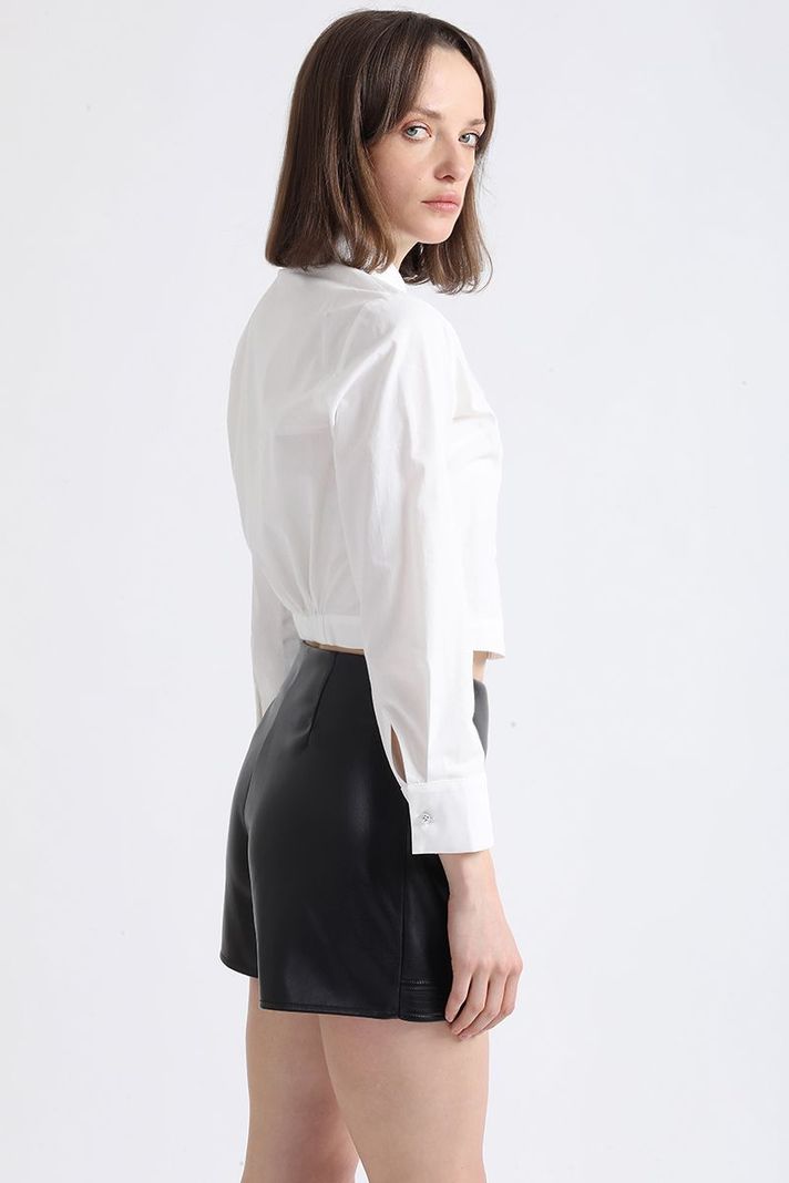 Falda Pantalón Tiro Alto, Efecto Cuero, Negro Liola-3
