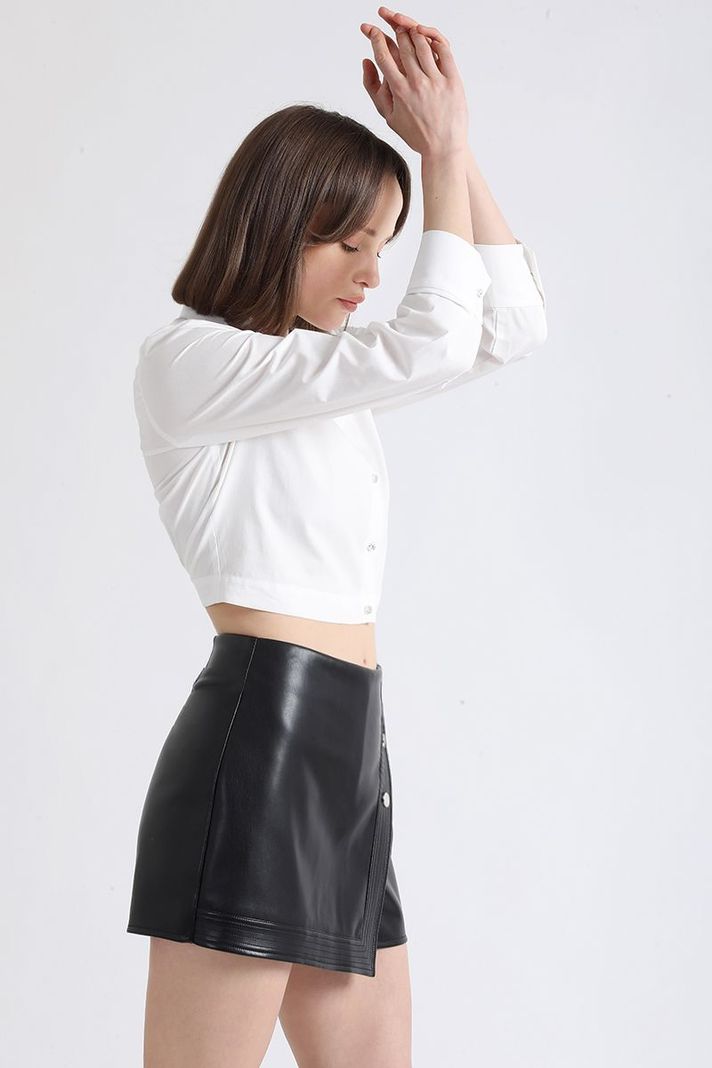 Falda Pantalón Tiro Alto, Efecto Cuero, Negro Liola-4