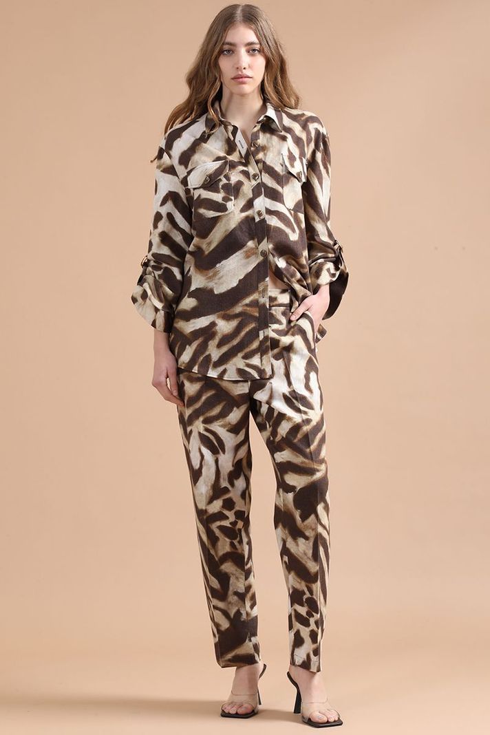 Chaqueta Sobrecamisa Con Lino, Animal Print, Café Liola-1