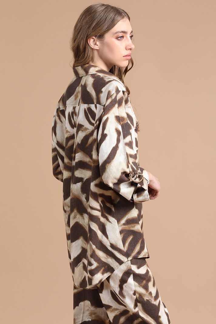 Chaqueta Sobrecamisa Con Lino, Animal Print, Café Liola-3