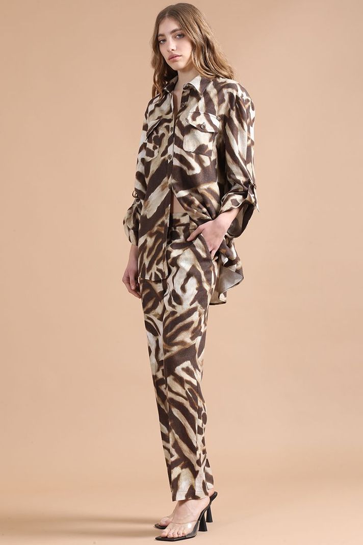 Chaqueta Sobrecamisa Con Lino, Animal Print, Café Liola-6